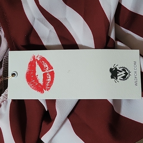 WILDFOX‎ NEW Striped Open Shoulder Ruffled Sleeve Tie Waist Spring Summer Blouse - Picture 6 of 7